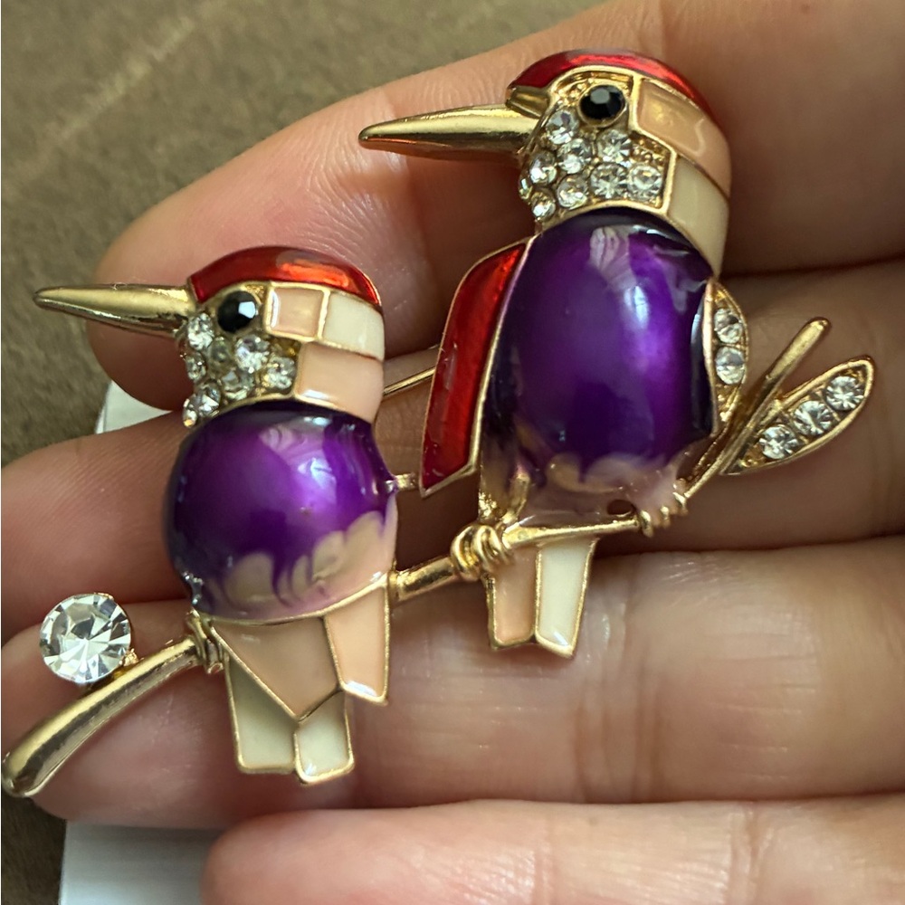 NEW Purple and Red Bird Brooch